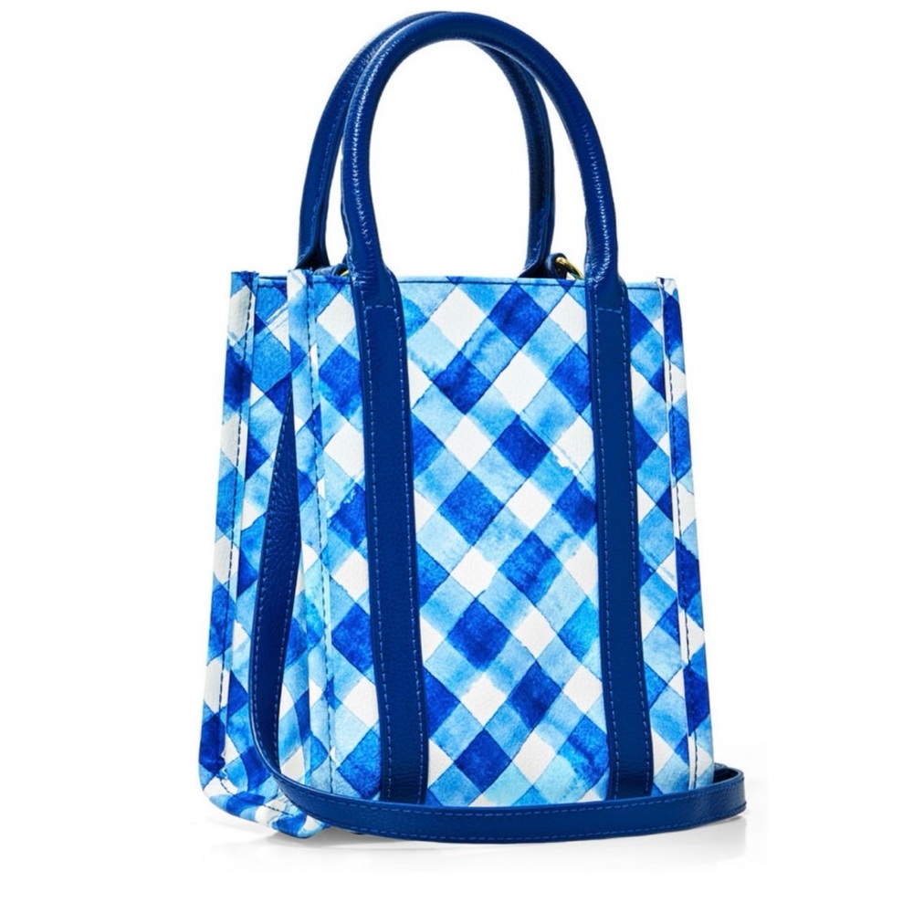 Bath & Body Works Gingham Checkered Blue & White Tiny Mini Tote Bag